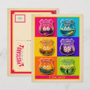 Chicago Ansichtkaart Illinois Route 66 Vintage Pop Briefkaart