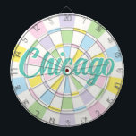 Chicago Aquamarijn tekst op witte en pastelkleuren Dartbord<br><div class="desc">Chicago Aquamarijn Gekleurde tekst op wit en pastel kleuren Dart Board Game Inclusief 6 messing darts 🎯Personaliseer met jouw tekst of naam door de personalisatieoptie te selecteren. Laat het me weten als u aanvullende vragen heeft en omdat de klantenondersteuning van Zazzle de klantervaring afhandelt, kunt u Zazzle-klantenondersteuning bereiken via chat,...</div>