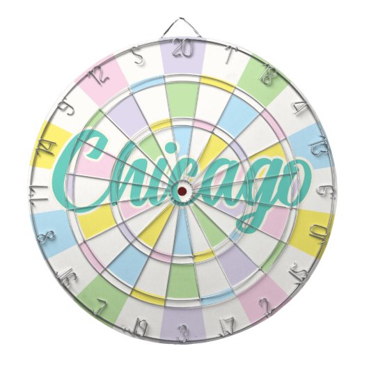 Chicago Aquamarijn tekst op witte en pastelkleuren Dartbord (Voorkant)