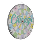 Chicago Aquamarijn tekst op witte en pastelkleuren Dartbord (Voorkant Links)