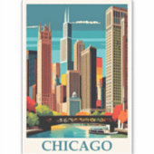 Chicago art deco illustratie sticker (Voorkant)