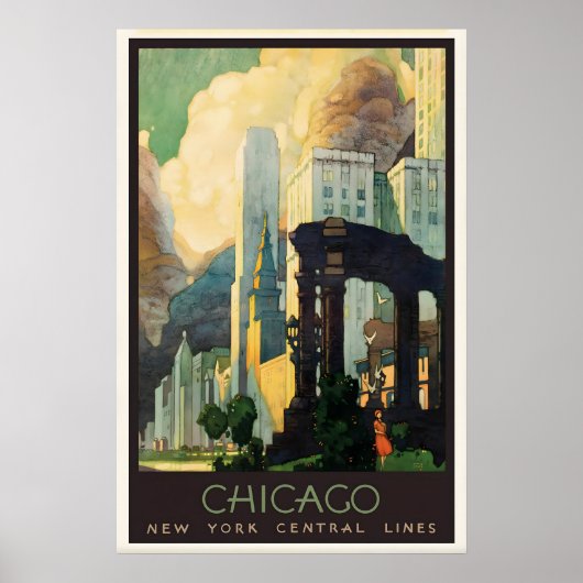 Chicago Art Deco Reisposter 1929 Vintage Afdruk Poster (Voorkant)
