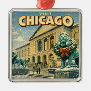 Chicago Art Institute in winter poster Metalen Ornament