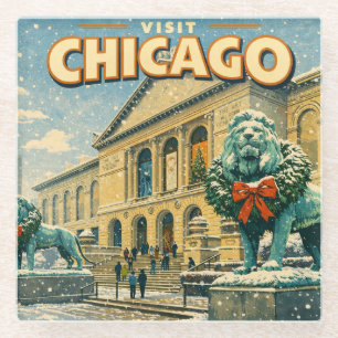 Chicago Art Institute in winterposter Glazen Onderzetter