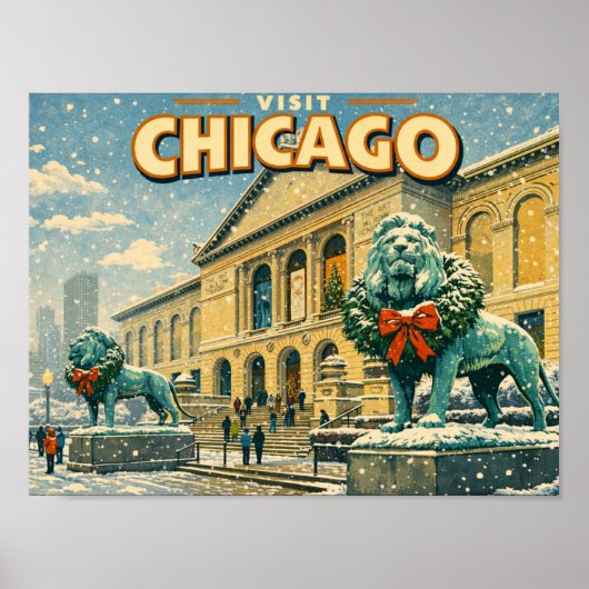 Chicago Art Institute in winterposter Poster (Voorkant)