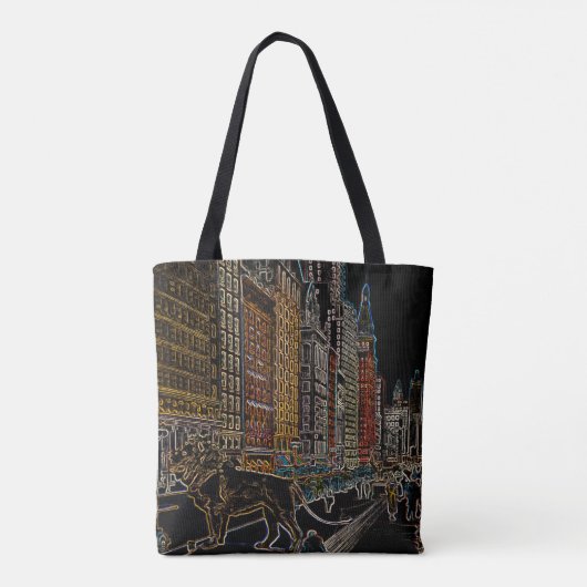 CHICAGO ART INSTITUTE LIONS MICHIGAN AVE NEON 1930 TOTE BAG (Achterkant)