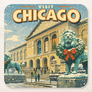 Chicago Art Institute winterposter Kartonnen Onderzetters