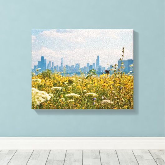 Chicago as seen from Montrose Harbor's bird Canvas Afdruk (Insitu (Houten vloer))
