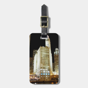 Chicago beroemd landmerk 's nachts bagagelabel