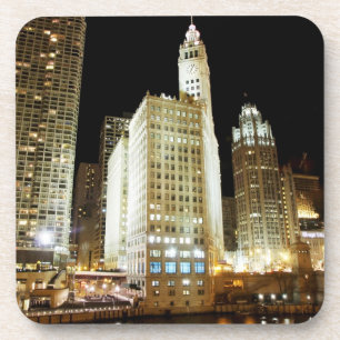 Chicago beroemd landmerk 's nachts bier onderzetter