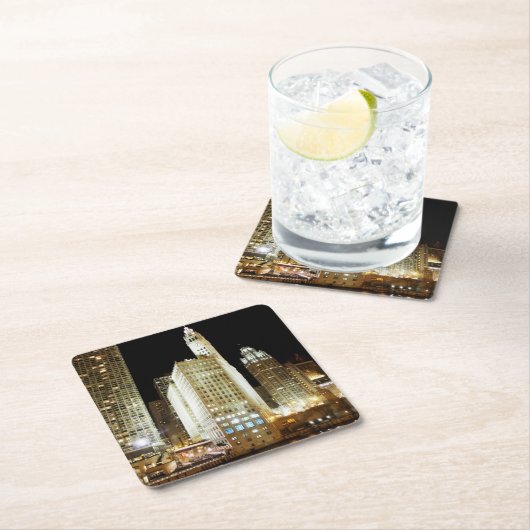 Chicago beroemd landmerk 's nachts kartonnen onderzetters (Insitu)
