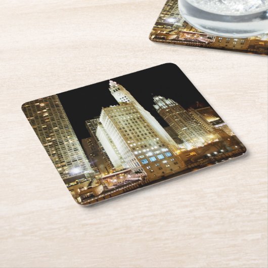Chicago beroemd landmerk 's nachts kartonnen onderzetters (Schuin)