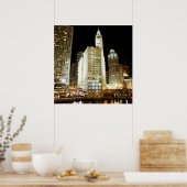 Chicago beroemd landmerk 's nachts poster (Keuken)