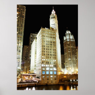 Chicago beroemd landmerk 's nachts poster