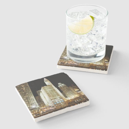 Chicago beroemd landmerk 's nachts stenen onderzetter (Zijkant)