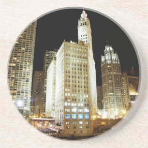 Chicago beroemd landmerk 's nachts zandsteen onderzetter