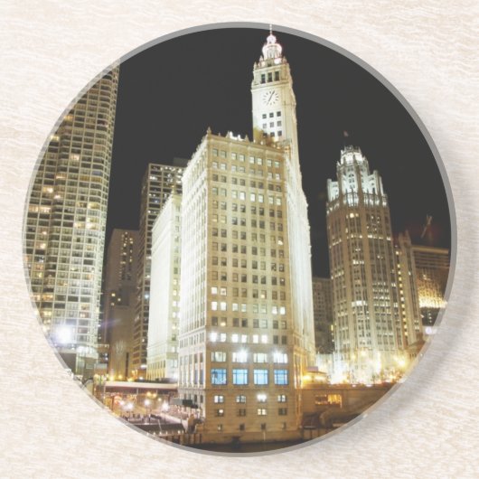 Chicago beroemd landmerk 's nachts zandsteen onderzetter (Voorkant)