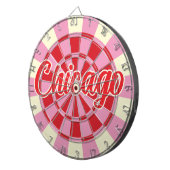 Chicago bewerkbare tekst  roze en rood ontwerp dartbord (Voorkant Rechts)