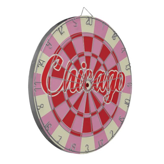 Chicago bewerkbare tekst  roze en rood ontwerp dartbord (Voorkant Links)