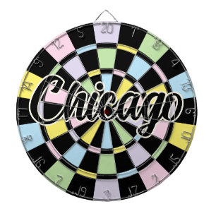Chicago bewerkbare tekst zwart en pastelkleuren dartbord