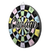 Chicago bewerkbare tekst zwart en pastelkleuren dartbord (Voorkant Rechts)