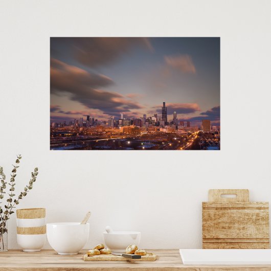 Chicago bij Dusk Poster (Keuken)