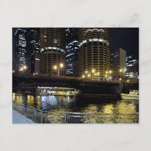 Chicago bij nacht - Aan de rivier Briefkaart