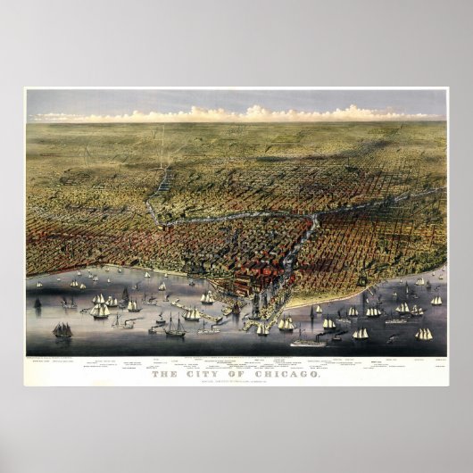Chicago birdseye map - 1874 (Parsons & Atwater) B Poster (Voorkant)