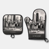 Chicago Black White Ovenwant & Pannenlap Set (Voorkant)