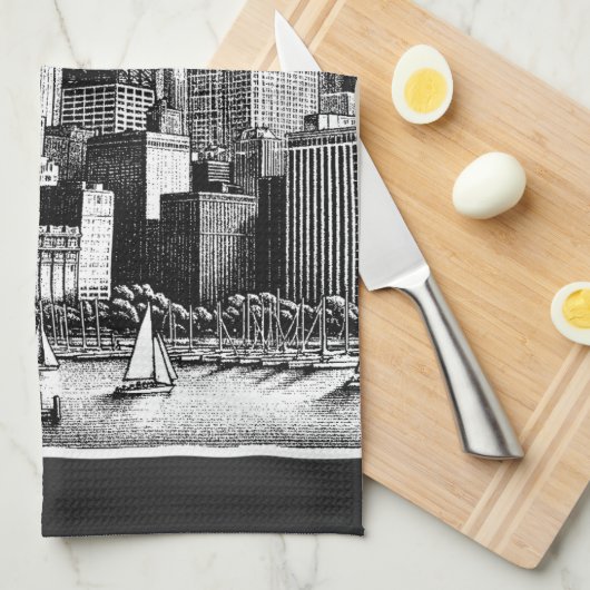 Chicago Black White Theedoek (Quarter Fold)