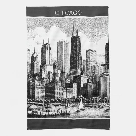 Chicago Black White Theedoek (Verticaal)
