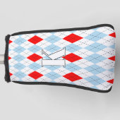 Chicago Blauw & Rood Argyle Patroon Modern Monogra Golfheadcover (Voorkant)