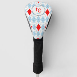 Chicago Blauw & Rood Argyle Patroon Modern Monogra Golfheadcover