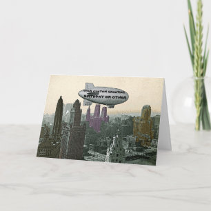 CHICAGO BLIMP OVER CITY COMIC BIRTHDAY PIC KAART