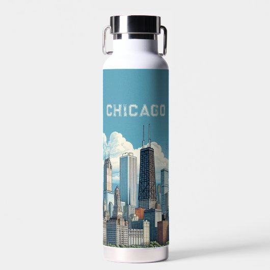 Chicago Blue Skyline Waterfles (Voorkant)