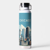Chicago Blue Skyline Waterfles (Achterkant)