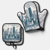 Chicago Blue White Ovenwant & Pannenlap Set (Voorkant / Achterkant)