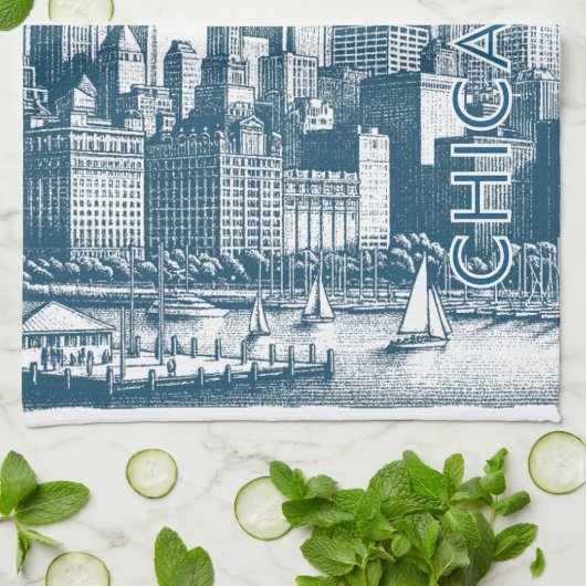 Chicago Blue White Theedoek (Gevouwen)