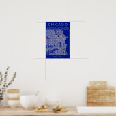 Chicago Blueprint City Map Poster Blue Minimalist (Keuken)