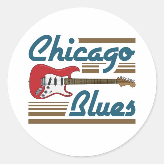 Chicago Blues Musician Guitar Ronde Sticker (Voorkant)