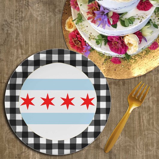 Chicago Bord, buffalo plaid USA & Chicago Flag Papieren Bordje