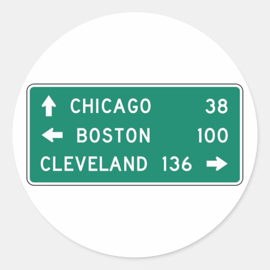 Chicago Boston Cleveland Highway Sign Ronde Sticker (Voorkant)
