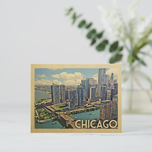 Chicago Briefkaart Illinois Vintage Travel (Staand voorkant)