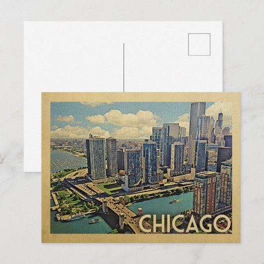 Chicago Briefkaart Illinois Vintage Travel (Voorkant / Achterkant)