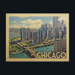 Chicago Briefkaart Illinois Vintage Travel<br><div class="desc">Het ontwerp van Chicago Illinois in Vintage Travel-stijl met een uitgebreid uitzicht skyline in de stad met boten in de haven.</div>