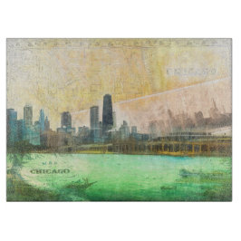 Chicago Briefkaart Map Cutting Board Snijplank