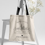 Chicago bruiloft | Gestileerde skyline Tote Bag<br><div class="desc">Een bijzondere bruiloft canvas tas voor een bruiloft die plaatsvindt in de prachtige stad Chicago. Dit tas toont de skyline van de stad met daaronder de naam. Dit wordt gevolgd door uw trouwdag informatie in een bijpassende open gevoerde stijl.</div>