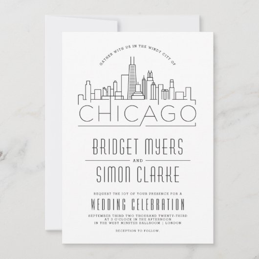 Chicago bruiloft | Gestileerde Skyline uitnodiging (Voorkant)