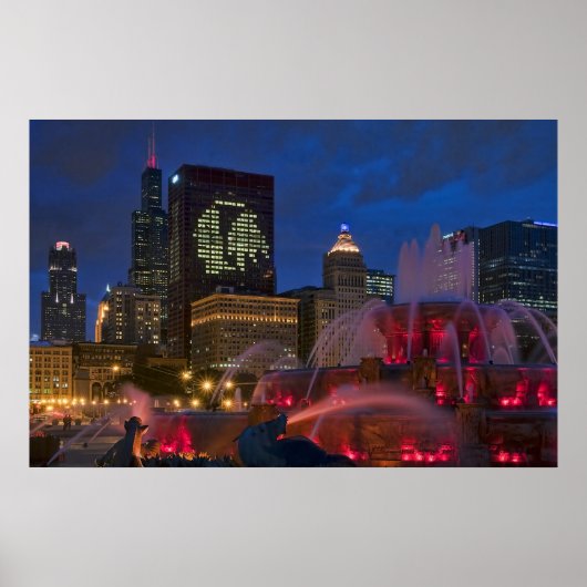Chicago Buckingham Fountain op Canvas Poster (Voorkant)