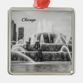 Chicago Buckingham Grayscale Metal Ornament (Voorkant)